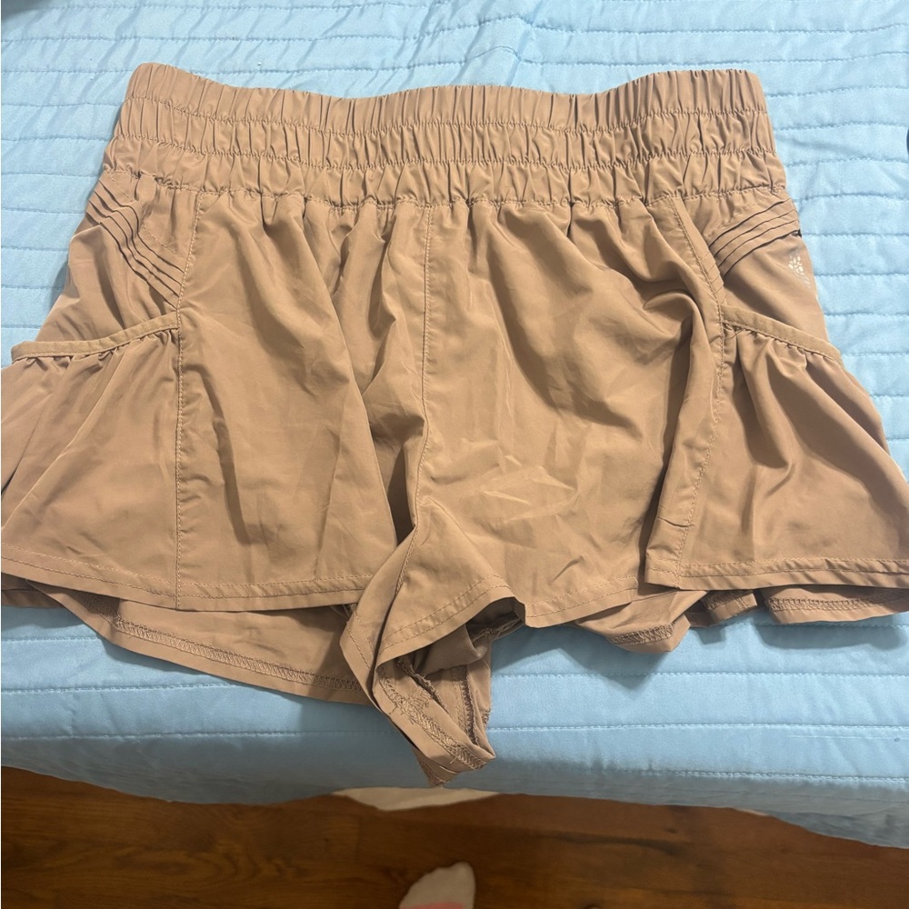 Tan Athletic Shorts with Elastic Waistband